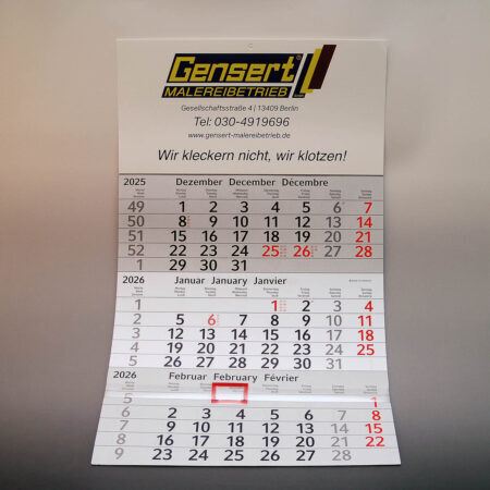 3-Monatskalender mit Logodruck oben